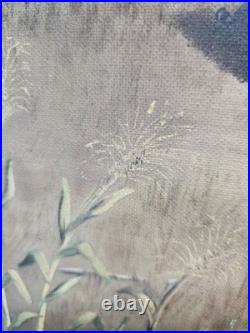 Vintage Primitive Folk Art Pioneer Family Log Cabin Farm Painting Signed F White