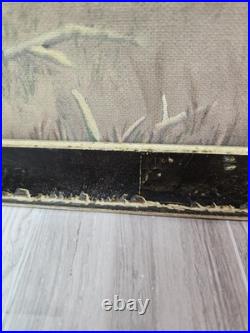 Vintage Primitive Folk Art Pioneer Family Log Cabin Farm Painting Signed F White