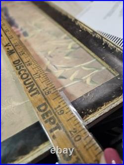 Vintage Primitive Folk Art Pioneer Family Log Cabin Farm Painting Signed F White