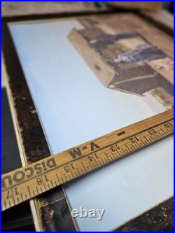 Vintage Primitive Folk Art Pioneer Family Log Cabin Farm Painting Signed F White