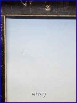 Vintage Primitive Folk Art Pioneer Family Log Cabin Farm Painting Signed F White