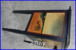 Vintage Primitive Folk Art Wood End Table With Drawers Maritime Ship Painting