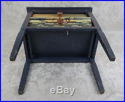Vintage Primitive Folk Art Wood End Table With Drawers Maritime Ship Painting