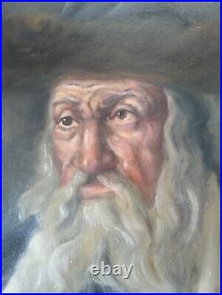 Vintage Rabbi Oil Painting/Original/Jewish Folk Art/Kirley/1966/Portrait/Canvas