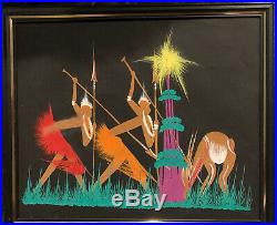 Vintage SET OF 4 African Tribe BELGIAN CONGO Watercolor Gouache Paintings