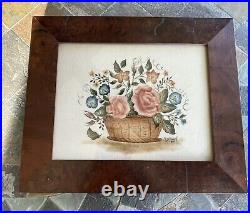 Vintage Sandy Honan Flower Basket Theorem Painting Folk Art Framed & Signed