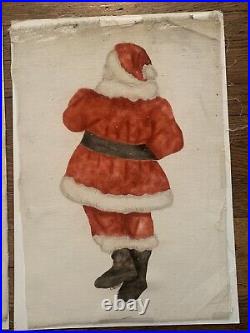 Vintage Santa Claus Theorem Stencil Painting On Velvet Signed Folk Art Nostalgic