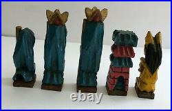 Vintage Santo Hand Carved & Hand Painted Colonial Style Chess Set Folk Art