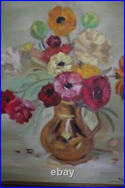 Vintage Signed M Quinn Mid Century Still Life Floral Painting Art Marc Quinn