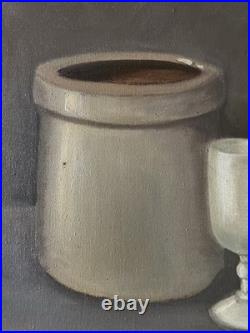 Vintage Signed Oil Painting Still Life Crockery Stoneware STUDY IN GRAY Framed