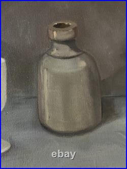 Vintage Signed Oil Painting Still Life Crockery Stoneware STUDY IN GRAY Framed