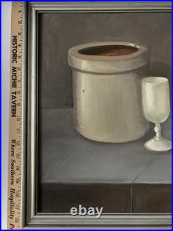 Vintage Signed Oil Painting Still Life Crockery Stoneware STUDY IN GRAY Framed