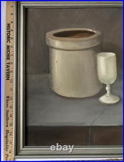 Vintage Signed Oil Painting Still Life Crockery Stoneware STUDY IN GRAY Framed