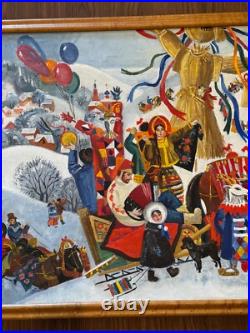 Vintage Slavic / Russian Folk Art Painting on Canvas Maslenista Celebration Vintage Slavic / Russian Folk Art Painting on Canvas Maslenista Celebration