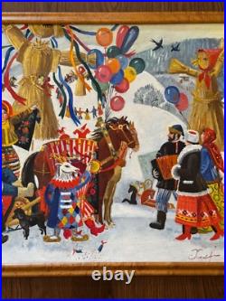Vintage Slavic / Russian Folk Art Painting on Canvas Maslenista Celebration Vintage Slavic / Russian Folk Art Painting on Canvas Maslenista Celebration