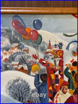 Vintage Slavic / Russian Folk Art Painting on Canvas Maslenista Celebration Vintage Slavic / Russian Folk Art Painting on Canvas Maslenista Celebration