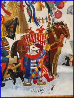 Vintage Slavic / Russian Folk Art Painting on Canvas Maslenista Celebration Vintage Slavic / Russian Folk Art Painting on Canvas Maslenista Celebration