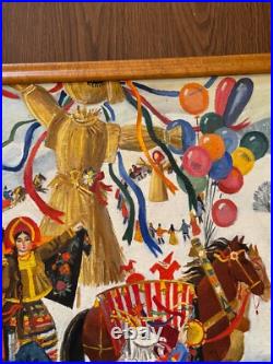 Vintage Slavic / Russian Folk Art Painting on Canvas Maslenista Celebration Vintage Slavic / Russian Folk Art Painting on Canvas Maslenista Celebration