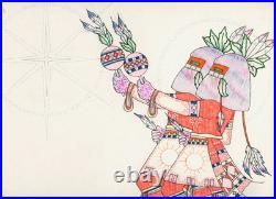Vintage Southwestern Ceremonial Dancer Drawing Folk / Outsider Art with Embossing