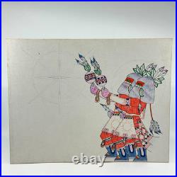 Vintage Southwestern Ceremonial Dancer Drawing Folk / Outsider Art with Embossing