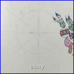 Vintage Southwestern Ceremonial Dancer Drawing Folk / Outsider Art with Embossing
