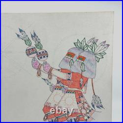 Vintage Southwestern Ceremonial Dancer Drawing Folk / Outsider Art with Embossing