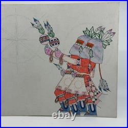 Vintage Southwestern Ceremonial Dancer Drawing Folk / Outsider Art with Embossing