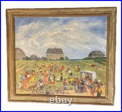 Vintage Street Fair Oil By Geraldine D N Acker Poughkipsi NY Folk Art Painting