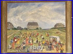 Vintage Street Fair Oil By Geraldine D N Acker Poughkipsi NY Folk Art Painting