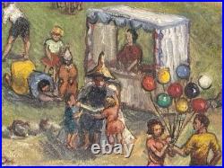 Vintage Street Fair Oil By Geraldine D N Acker Poughkipsi NY Folk Art Painting