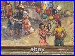 Vintage Street Fair Oil By Geraldine D N Acker Poughkipsi NY Folk Art Painting