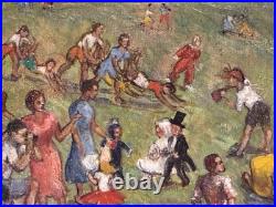 Vintage Street Fair Oil By Geraldine D N Acker Poughkipsi NY Folk Art Painting