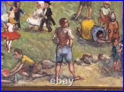 Vintage Street Fair Oil By Geraldine D N Acker Poughkipsi NY Folk Art Painting