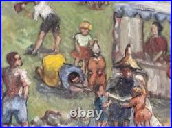 Vintage Street Fair Oil By Geraldine D N Acker Poughkipsi NY Folk Art Painting