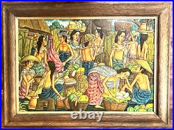 Vintage Suasa Original Balinese Ubud Oil on Canvas Signed and Framed 31 x 23