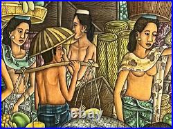 Vintage Suasa Original Balinese Ubud Oil on Canvas Signed and Framed 31 x 23