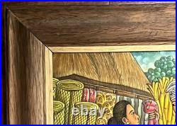 Vintage Suasa Original Balinese Ubud Oil on Canvas Signed and Framed 31 x 23