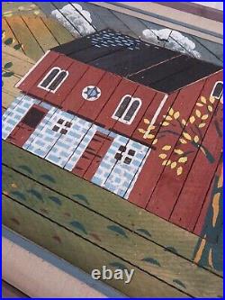 Vintage Theodore DeGroot Wood Lathe Art Rustic Barn Scene Folk Art Artist Signed