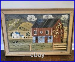 Vintage Theodore Degroot Lath Art Farm Wood Mosaic 37x25 Signed Folk Vintage Theodore Degroot Lath Art Farm Wood Mosaic 37x25 Signed Folk