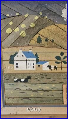 Vintage Theodore Degroot Lath Art Farm Wood Mosaic 37x25 Signed Folk Vintage Theodore Degroot Lath Art Farm Wood Mosaic 37x25 Signed Folk