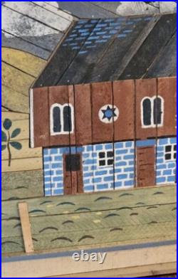 Vintage Theodore Degroot Lath Art Farm Wood Mosaic 37x25 Signed Folk Vintage Theodore Degroot Lath Art Farm Wood Mosaic 37x25 Signed Folk