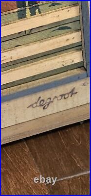 Vintage Theodore Degroot Lath Art Farm Wood Mosaic 37x25 Signed Folk Vintage Theodore Degroot Lath Art Farm Wood Mosaic 37x25 Signed Folk