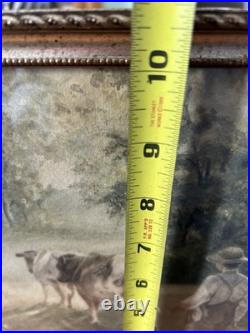 Vintage Watercolor Painting Cows Boy On Dirt Road With Cattle Framer Landscape