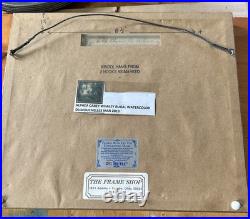 Vintage Watercolor Painting Cows Boy On Dirt Road With Cattle Framer Landscape