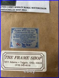 Vintage Watercolor Painting Cows Boy On Dirt Road With Cattle Framer Landscape