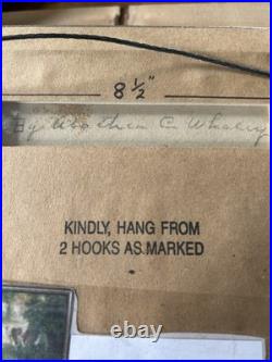 Vintage Watercolor Painting Cows Boy On Dirt Road With Cattle Framer Landscape