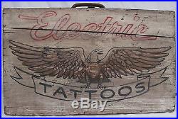 Vintage Wooden Patriotic Folk Art Painted Travel Electric Tattoo Case