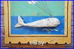 Vintage c. 1983 C. Jere Nautical Folk Art Metal Whale Painted Ocean Scene MCM