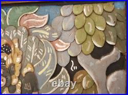 Vintage carved and painted wood painting panel framed Balinese dimensional