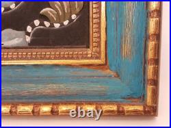 Vintage carved and painted wood painting panel framed Balinese dimensional